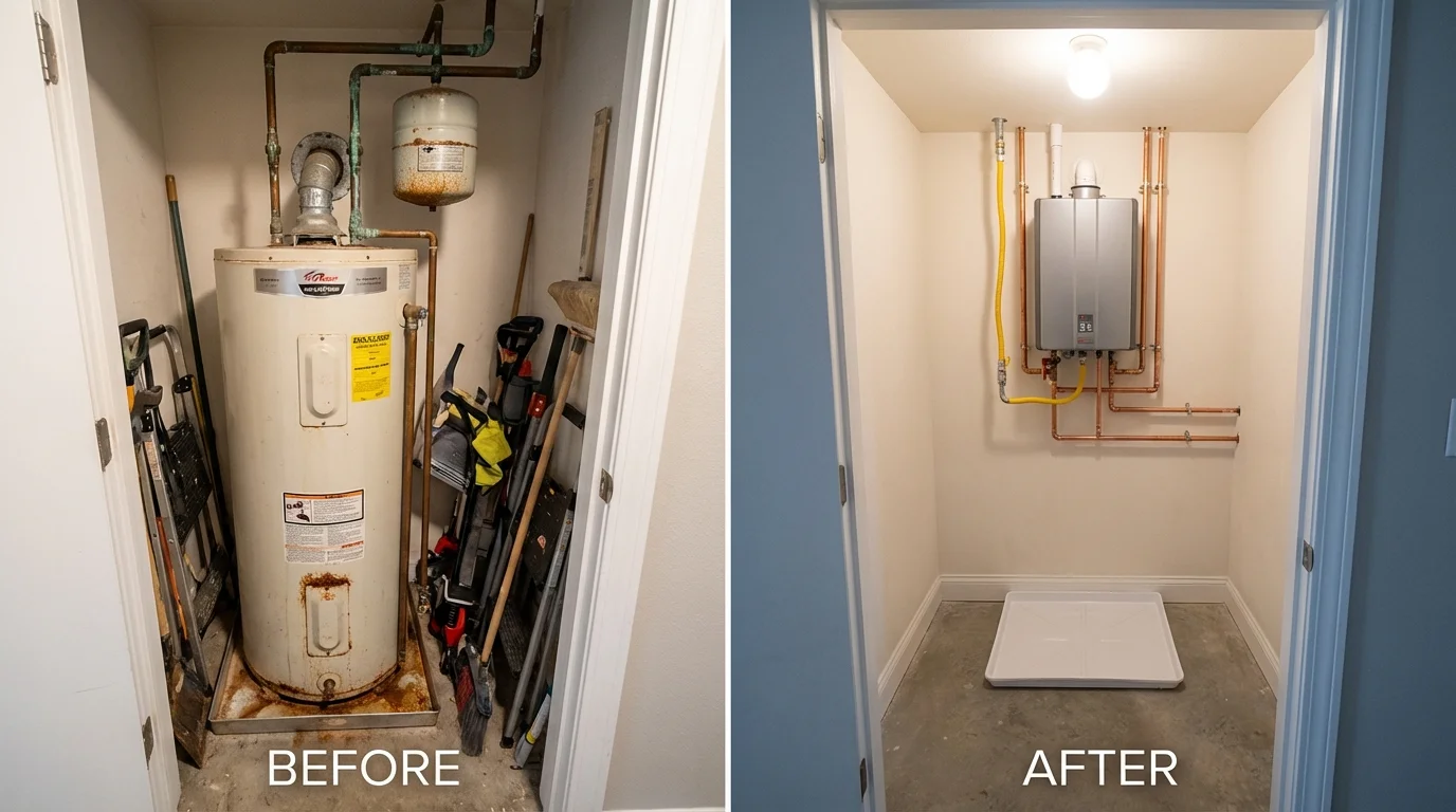 Tank water heater versus wall-mounted tankless unit comparison for Blackstone, MA homeowners