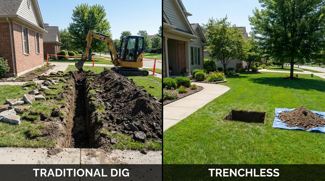 Trenchless sewer repair with minimal yard damage versus traditional excavation in Blackstone, MA